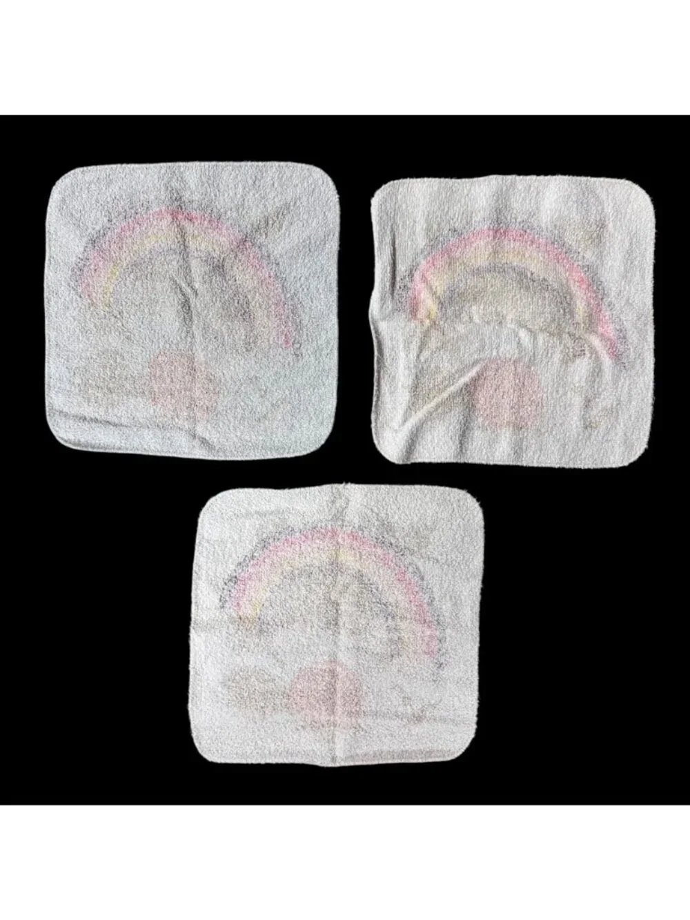 Vintage Rainbow Washcloths Cannon USA 1980s Retro Set Of 3 Brown Orange Yellow